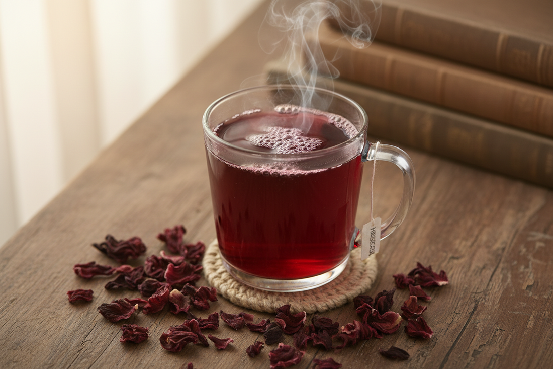 Hot cup of warming crimson tea
