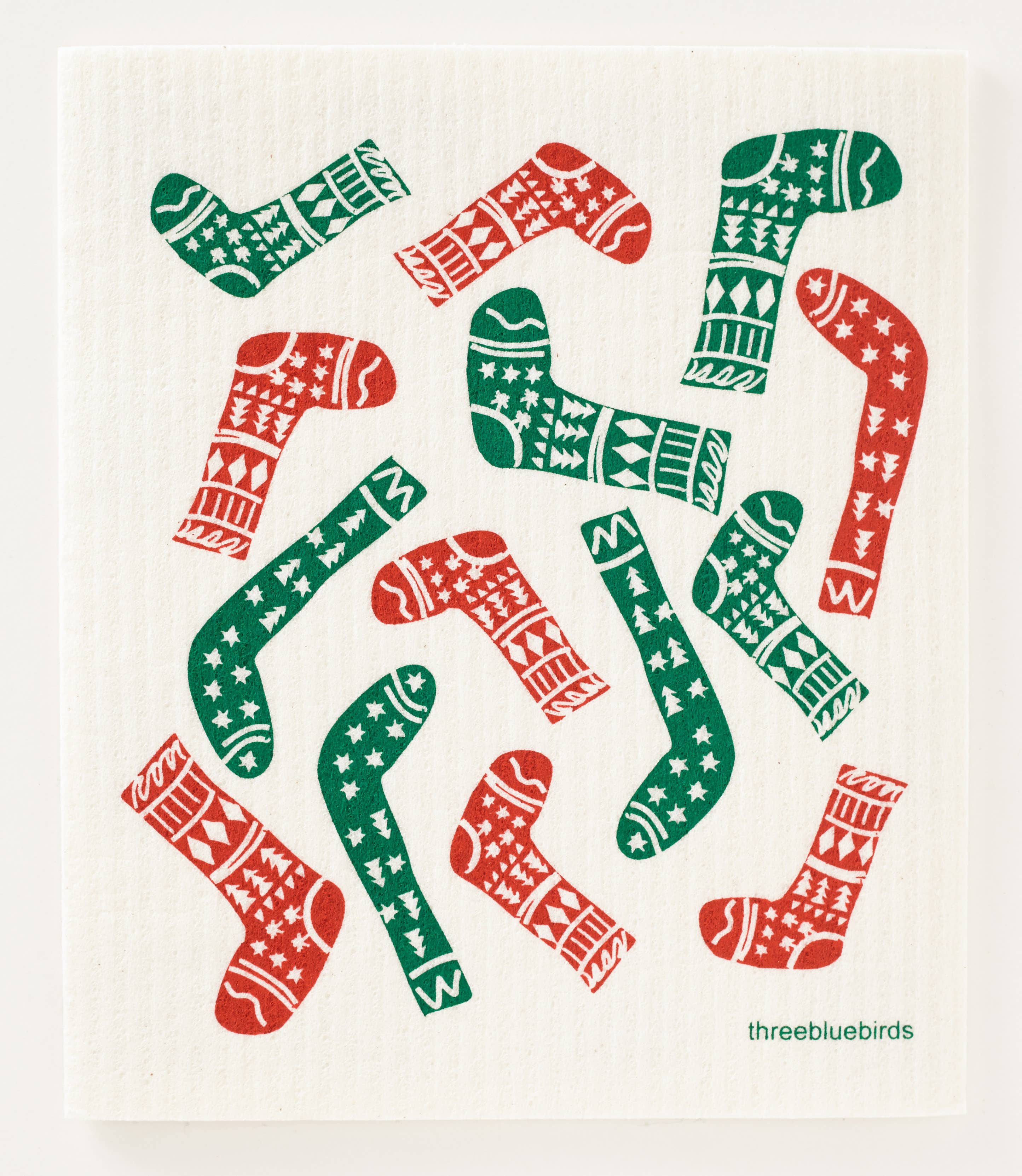 Christmas Stockings on White Swedish Dishcloth